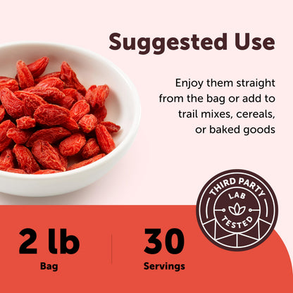 Micro Ingredients Organic Goji Berries 2lbs (32oz) | Large Whole Sun-Dried Berries | Raw Wolfberries | Natural Flavor for Trail Mix, Juice, & Tea | Sulfate Free, Vegan Friendly, Non-GMO