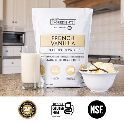 JUST INGREDIENTS Vanilla Bean Protein Powder – 20-Serving Blend with 100% Grass-Fed Whey & Organic Plant Proteins – Real Vanilla Bean & Cinnamon – Supports Muscle Recovery, Energy*