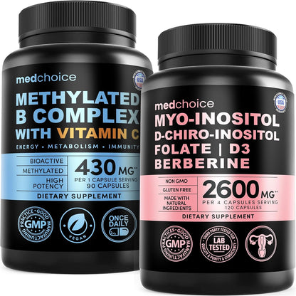 MEDCHOICE Methyl B Complex Capsules and Women’s Inositol Complex Supplement - 40:1 Myo & D-Chiro Inositol with Folate, D3, Berberine and Zinc for Feminine Wellness Support