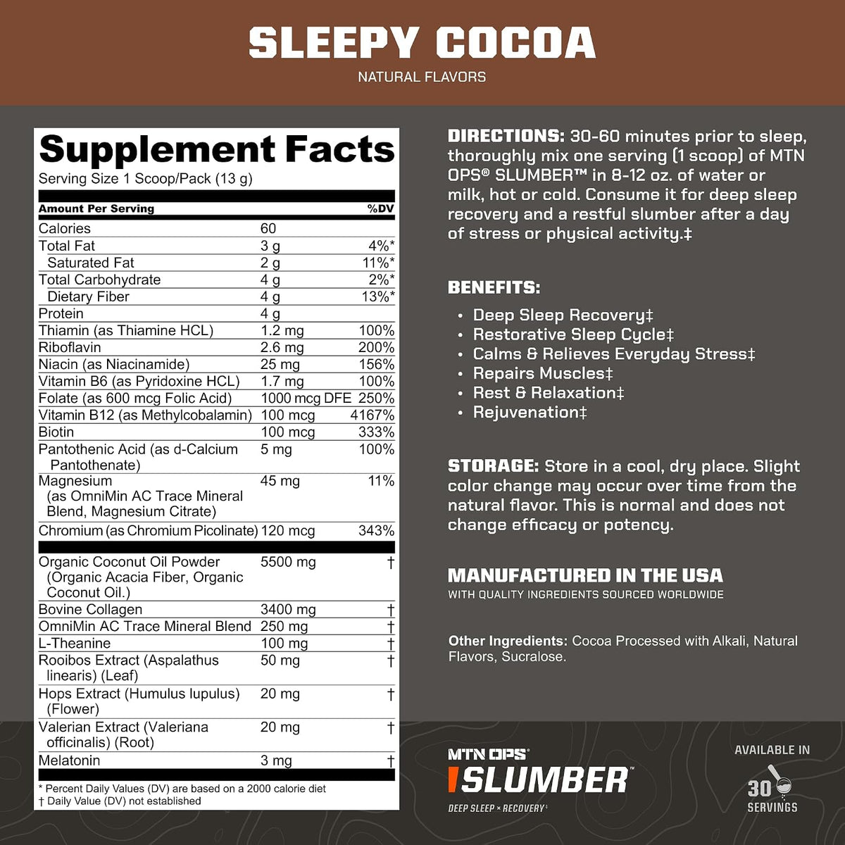 MTN OPS Slumber Sleep Support Powder, Sleepy Cocoa