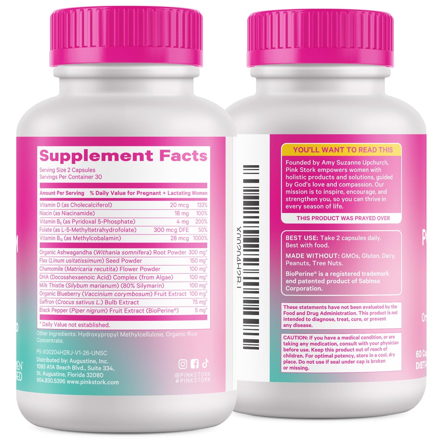 Pink Stork Postpartum Mood Support, 30-Day Supply | Postnatal Supplement for Women, Breastfeeding Friendly, Ashwagandha, Saffron, DHA, Methylated B12, Stress & Cognitive Support