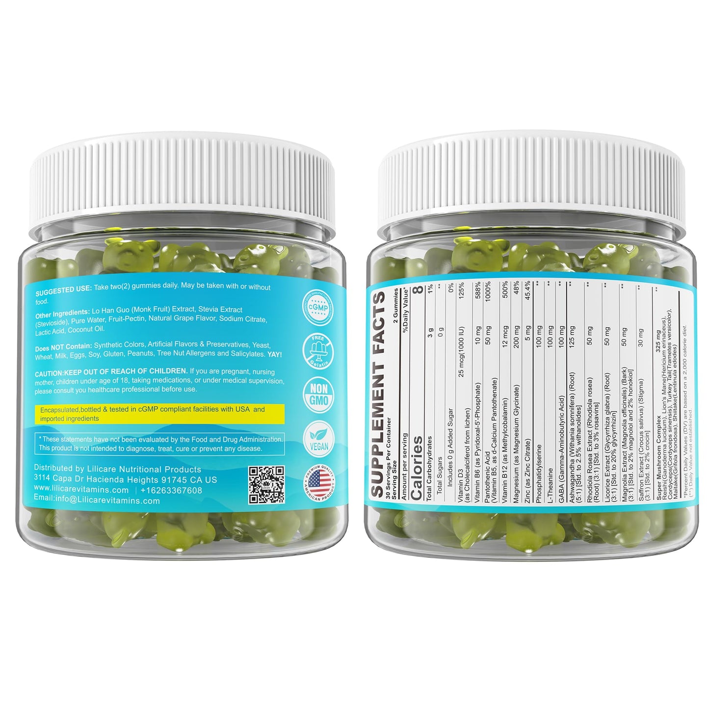 Cortisol Gummies for Women & Men, Sugar Free Cortisol Reducer Supplements w/ Magnesium, Ashwagandha, Mushroom, L-theanine, Rhodiola, Vitamin B6 B12 for Cortisol Detox, Relax, Sleep Support 2 Pack