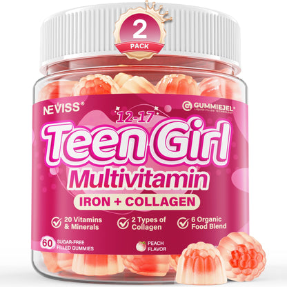 Methylated Multivitamin Gummies for Teen Girls 12-17, Methylfolate, Iron, Collagen, D3 K2, Magnesium, Zinc, Daily Vitamins A C E, B Complex for Teenager Growth, Skin, Bone, Energy - Sugar Free, 60 Cts