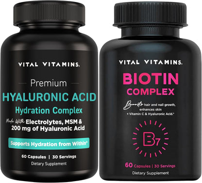 Vital Vitamins Hyaluronic Acid Hydration Complex 60 ct + Biotin Complex 60 ct