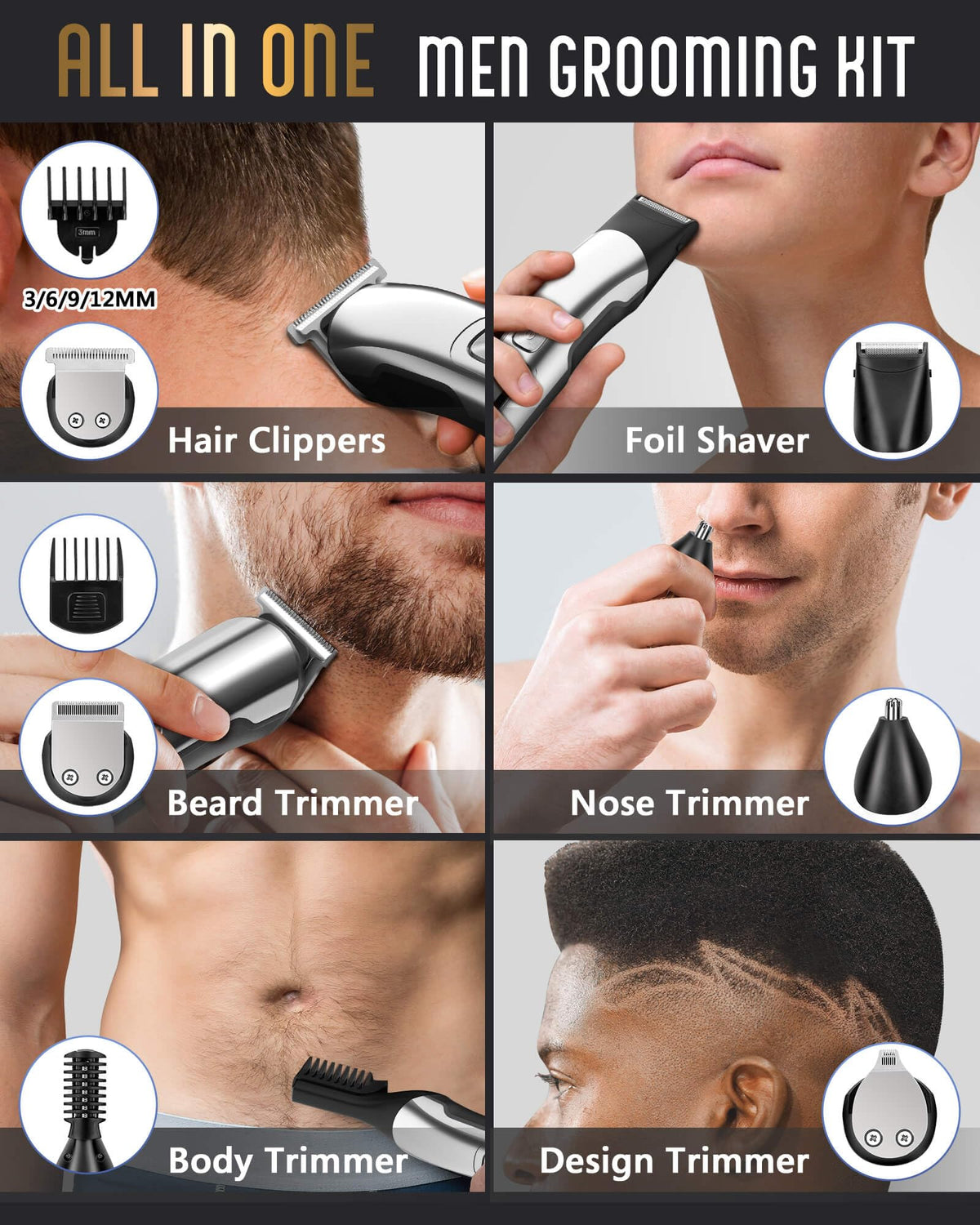 Ufree Beard Trimmer for Men, Waterproof Electric Razor Hair Trimmer, Cordless Hair