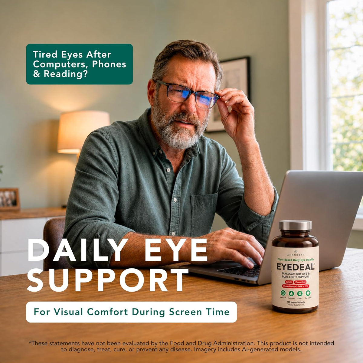 AMANDEAN Vegan Eye & Omega-3 Bundle - EYEDEAL Lutein & Zeaxanthin + Algal DHA EPA Eye, Brain & Heart Health Softgels