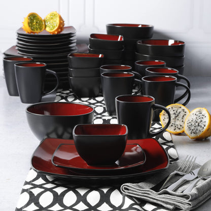 Gibson Soho Lounge Square Reactive Glaze Stoneware Dinnerware Set, Service for 8