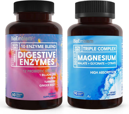 BioEmblem Triple Magnesium Complex & Digestive Enzymes for Muscles, Nerves, & Energ & Nutrient Absorption & Digestive Support