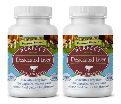 Perfect Supplements – Perfect Desiccated Liver – 120 Capsules - Undefatted Beef Liver – Natural Source of Protein, Iron, Vitamins A & B