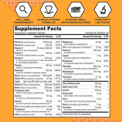 NutraBio Multisport for Men - Mens MultiVitamin - 33 Vitamins, Minerals, Micronutrients - Rich in Antioxidants - Supports Peak Athletic Performance, Energy, Metabolism (120 Vegetable Capsules)