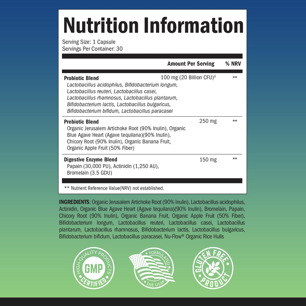 Probiotic & Prebiotic Digestive Health Capsules - 30ct, Gluten & Dairy Free, Non-GMO