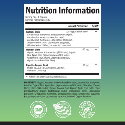 Probiotic & Prebiotic Digestive Health Capsules - 30ct, Gluten & Dairy Free, Non-GMO