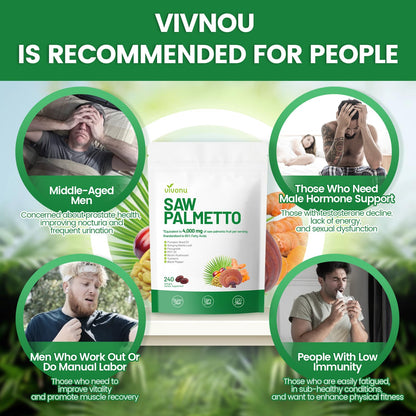 VivoNu Saw Palmetto Capsules Extract 8 in 1, Pumpkin Seed Oil - Supports Prostate Health, Relieves Urination Issues, Supports Hair Growth, DHT Blocker 240 Softgels