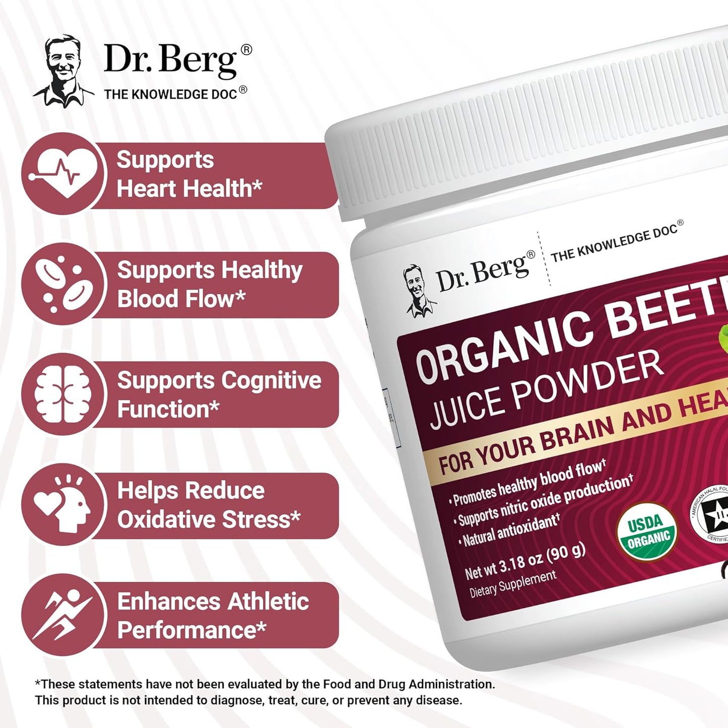 Dr. Berg Raw Organic Beet Powder from Real Earth-Grown Beets – USDA Certified Organic Beet Root Powder to Support Nitric Oxide Levels, Energy, Blood Flow, & Heart Health* – 30 Servings