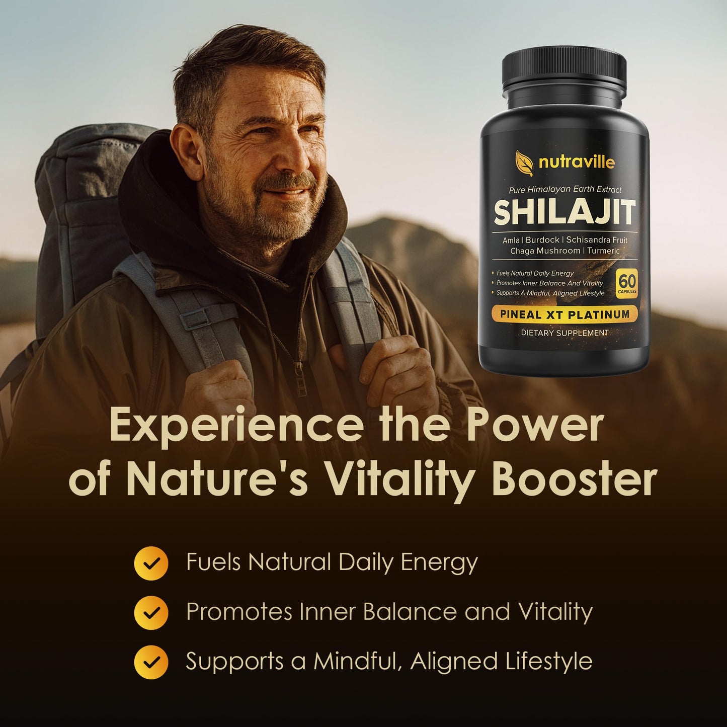 Pineal XT Platinum - Pure Himalayan Shilajit Supplement | Supports Energy, Brain Health & Memory, Rapid Pineal Gland Activation Cognitive Health Support, 60 Veggie Capsules