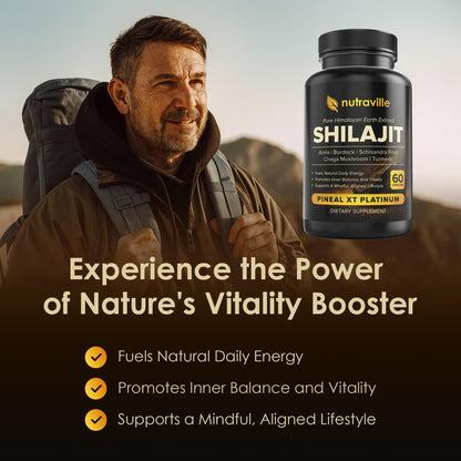 Pineal XT Platinum - Pure Himalayan Shilajit Supplement | Supports Energy, Brain Health & Memory, Rapid Pineal Gland Activation Cognitive Health Support, 60 Veggie Capsules