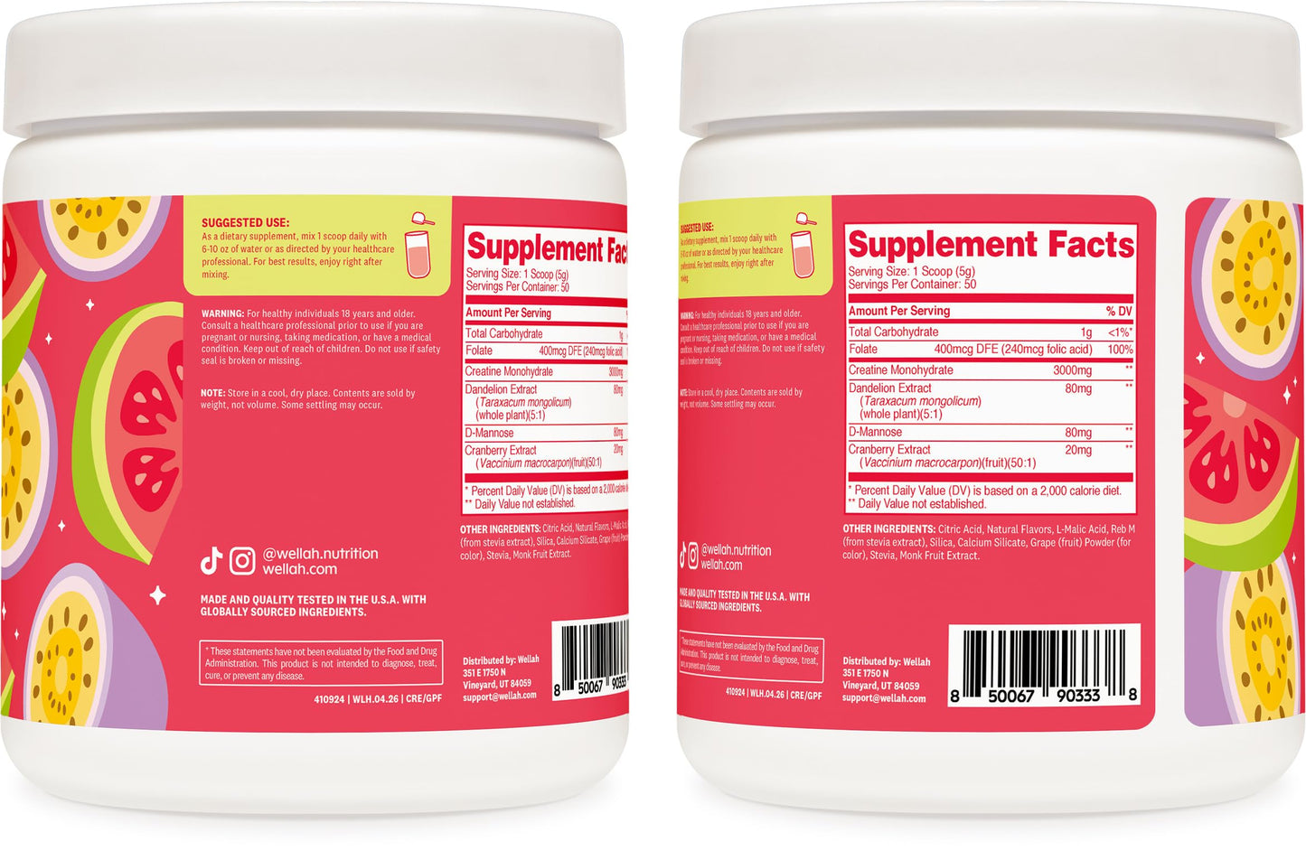 Wellah Creatine for Women - Creatine Monohydrate with Dandelion & Cranberry Extract (50 Servings, Strawberry Lemonade) | Creatine Monohydrate with Dandelion & Cranberry Extract