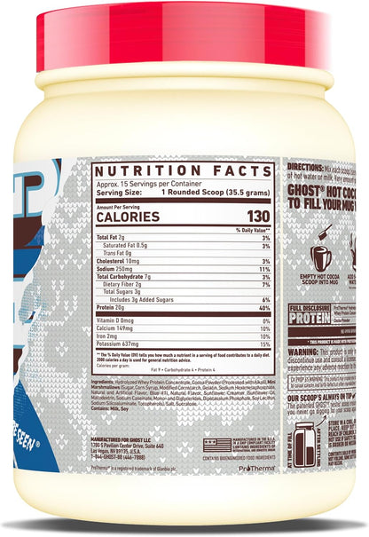 GHOST High Protein Hot Cocoa Drink Mix, Milk Chocolate - Creamy & Smooth Hot Chocolate Powder with 20g Hydrolyzed Whey Protein & Mini Marshmallows - Easy Mix Seasonal Drink - Gluten-Free