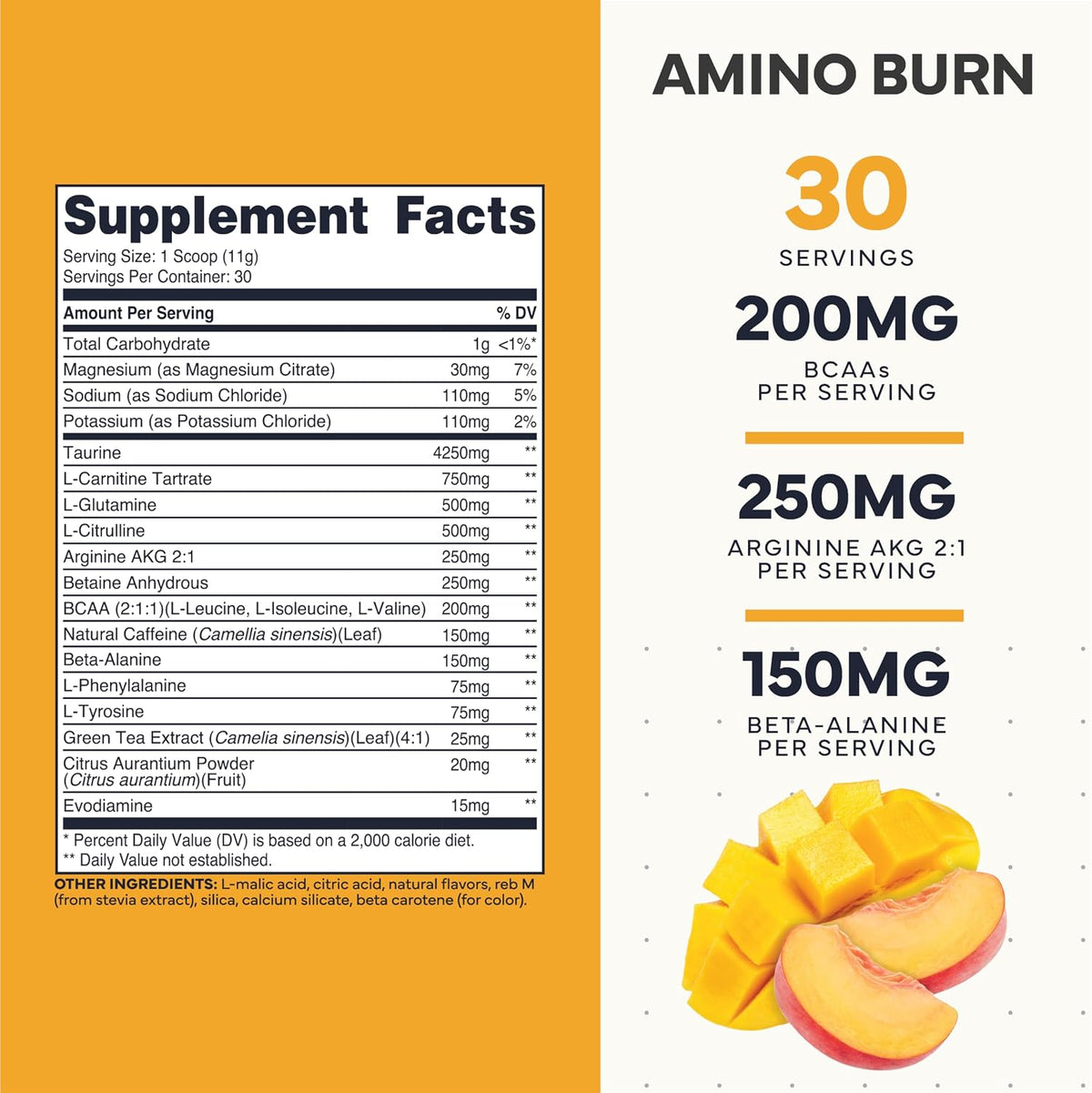 Type Zero Amino Burn (Peach Mango) 30 Servings, Clean Pre Workout