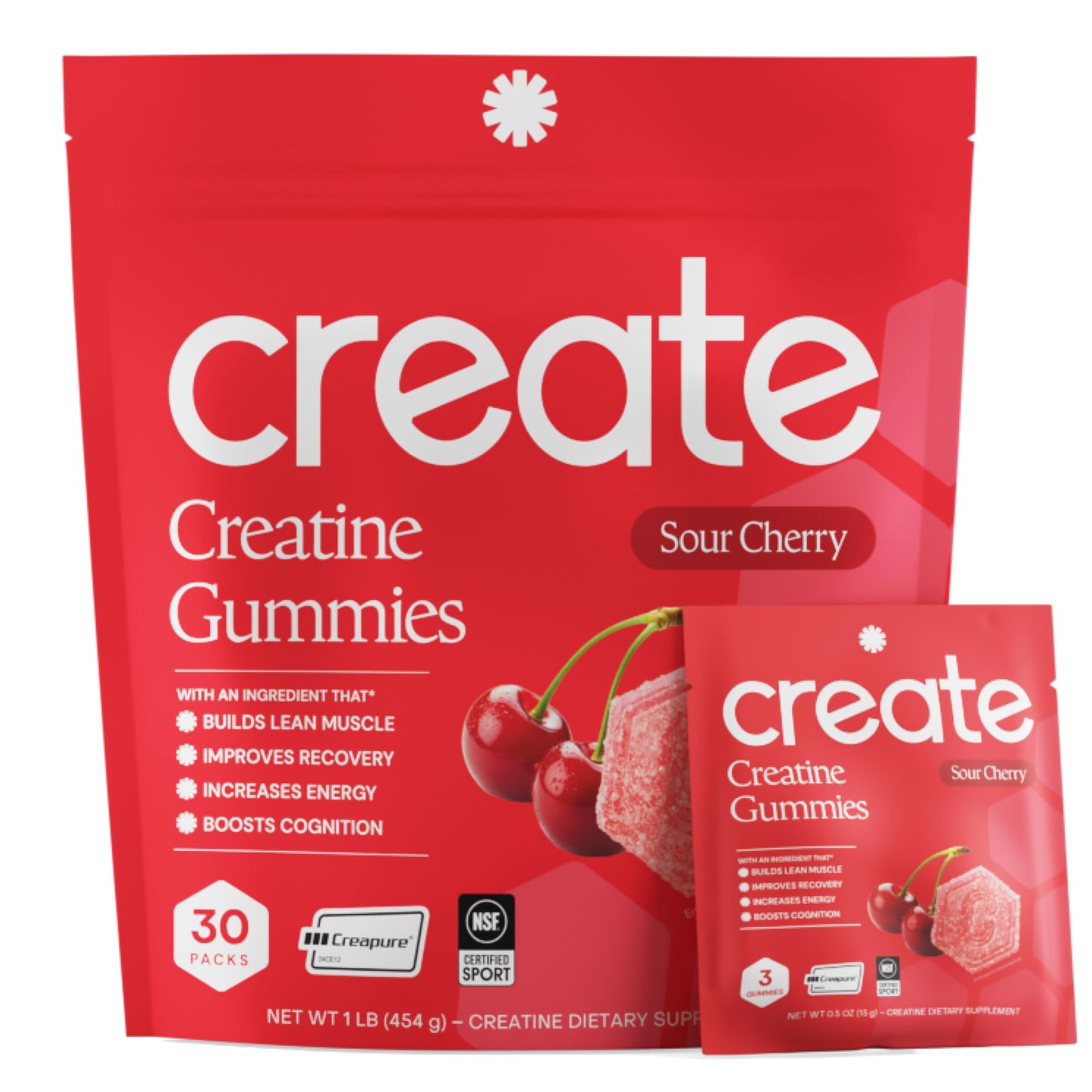 Create Creatine Gummies – Single-Serve Packs – 30ct – Variety Pack | NSF Certified for Sport – Made with Creatine Monohydrate, Vegan & Gluten-Free, Anti-Melting Formula, 3 Gummies per Pack