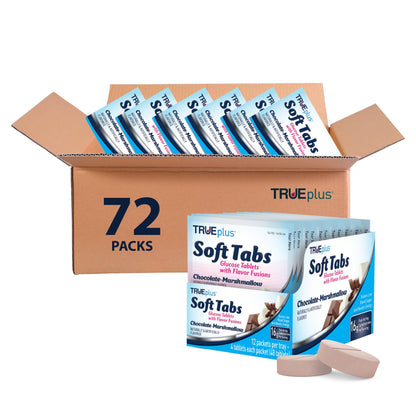 TRUEplus Soft Tabs Glucose Tablets, Cherry Pop Flavor, 4 Count, 12 Packs | Chewable Tablets, 16g Fast-Acting Carbohydrates, Fat Free, Gluten Free, Boosts Energy, Great Tasting and Easy to Use