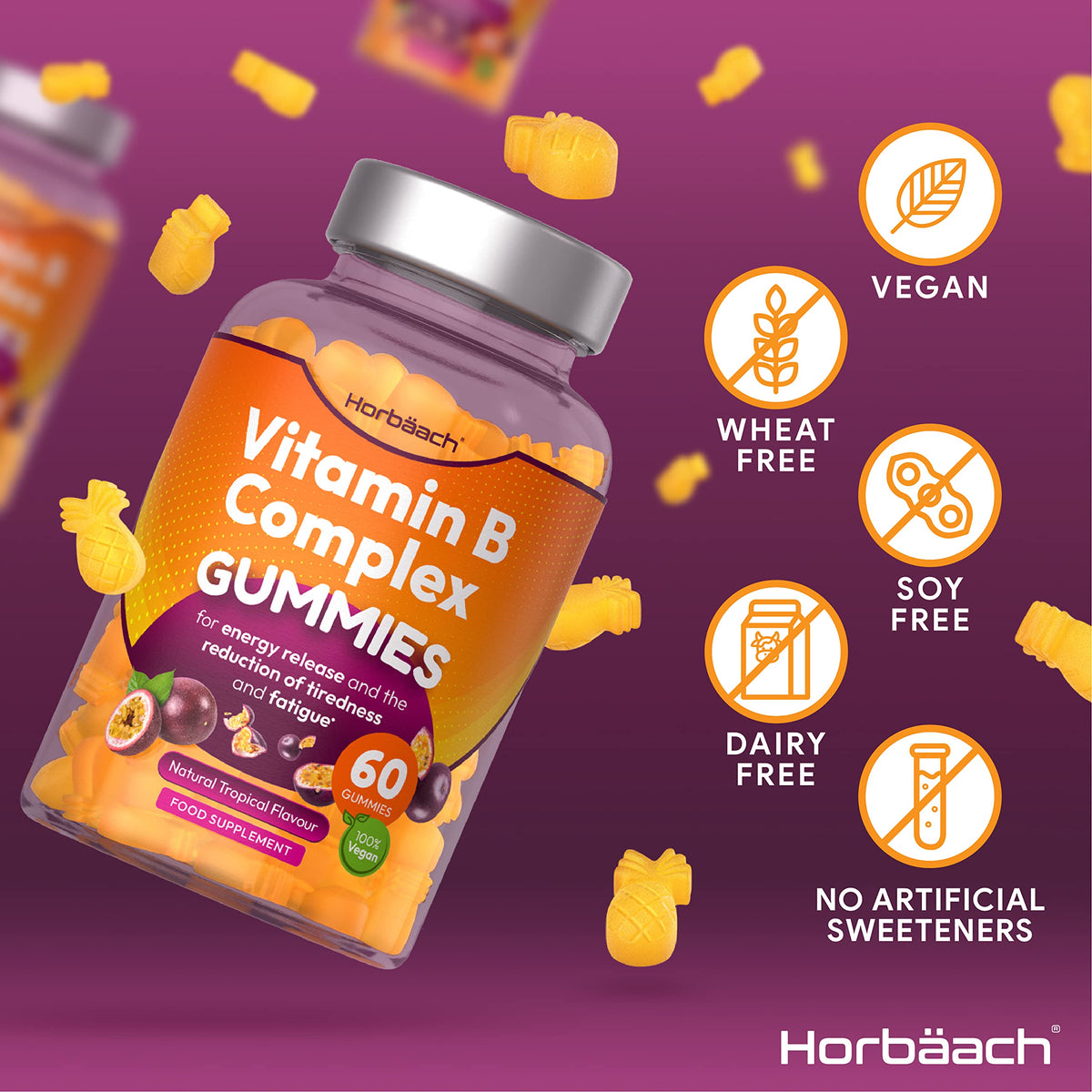 Vitamin B Complex Gummies | 60 Vegan Gummies - Tablet Alternative | High Strength B12
