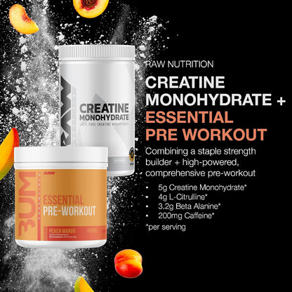 RAW Nutrition Creatine Monohydrate & Peach Mango Pre-Workout Powder Bundle
