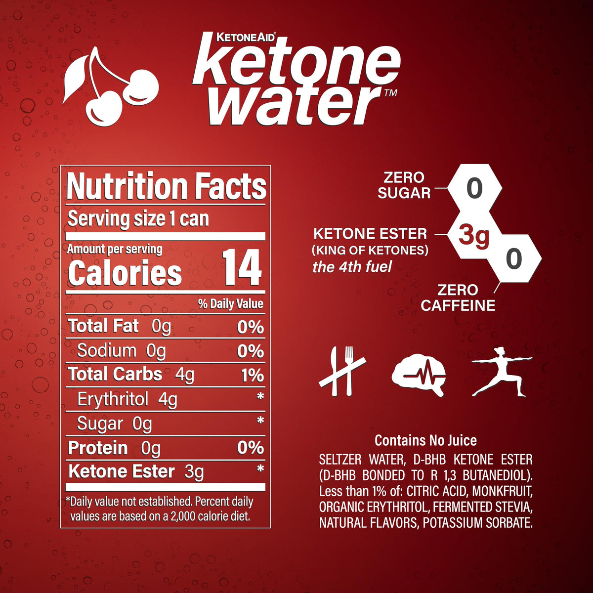 KetoneWater | Functional Sparkling Water w/Ketone Ester (3 Grams) | Black Cherry Flavor