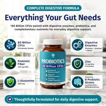 1 Body Probiotic 60 Billion with Prebiotics & Enzymes, 60 Vegan Caps