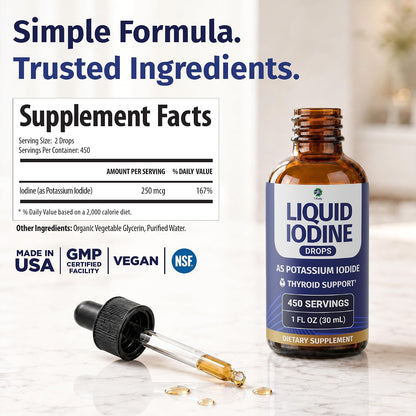 1 Body Liquid Iodine Drops, Potassium Iodide Supplement, 450 Servings