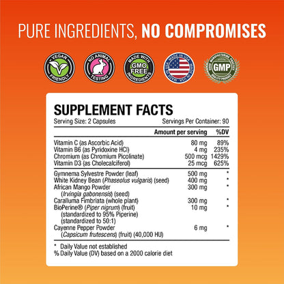 Approved Science® Appetite Suppressant - Gymnema, Chromium, Cayenne Pepper - 180 Capsules - Pack of 1 - Made in The USA