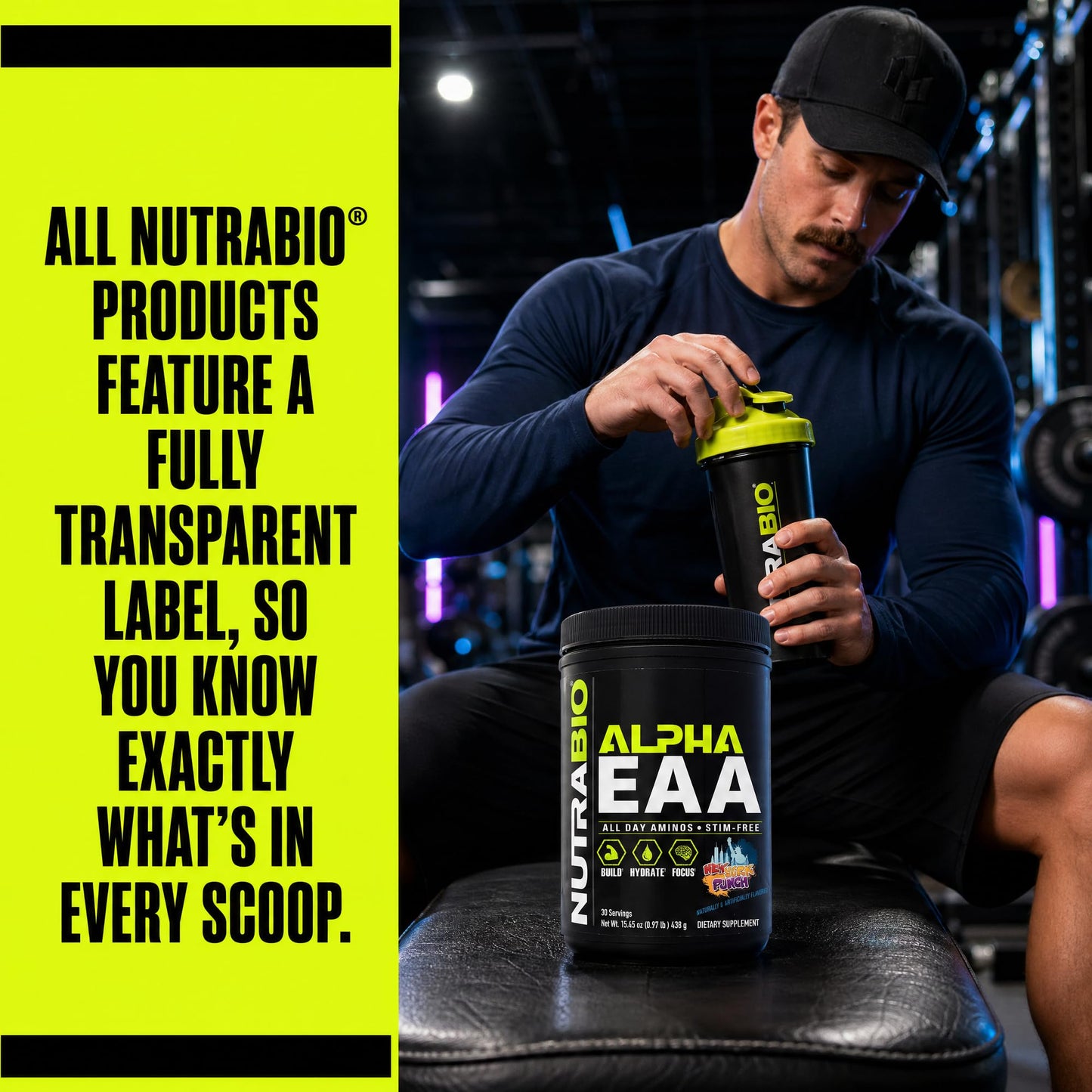 NutraBio Alpha EAA - All-Day Amino Acids for Muscle Growth and Hydration - Essential Amino Acids with Nootropics & Adaptogens- Full Spectrum EAA BCAA Powder - 30 Servings - Strawberry Lemon