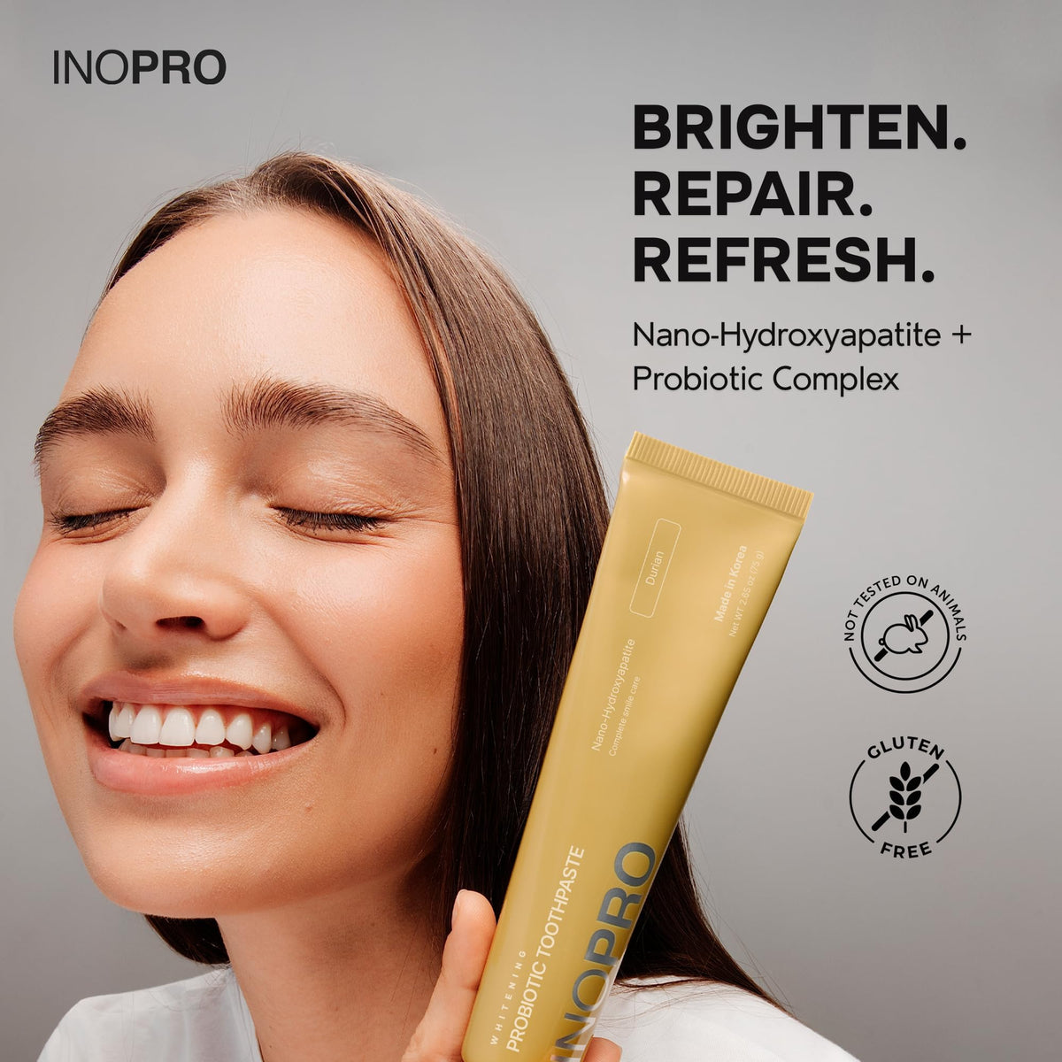 INOPRO Whitening Hydroxyapatite Toothpaste with Probiotic for Sensitive Teeth, Fluoride Free Enamel Support Toothpaste, SLS Free, Baking Soda, Coconut Oil, 5oz