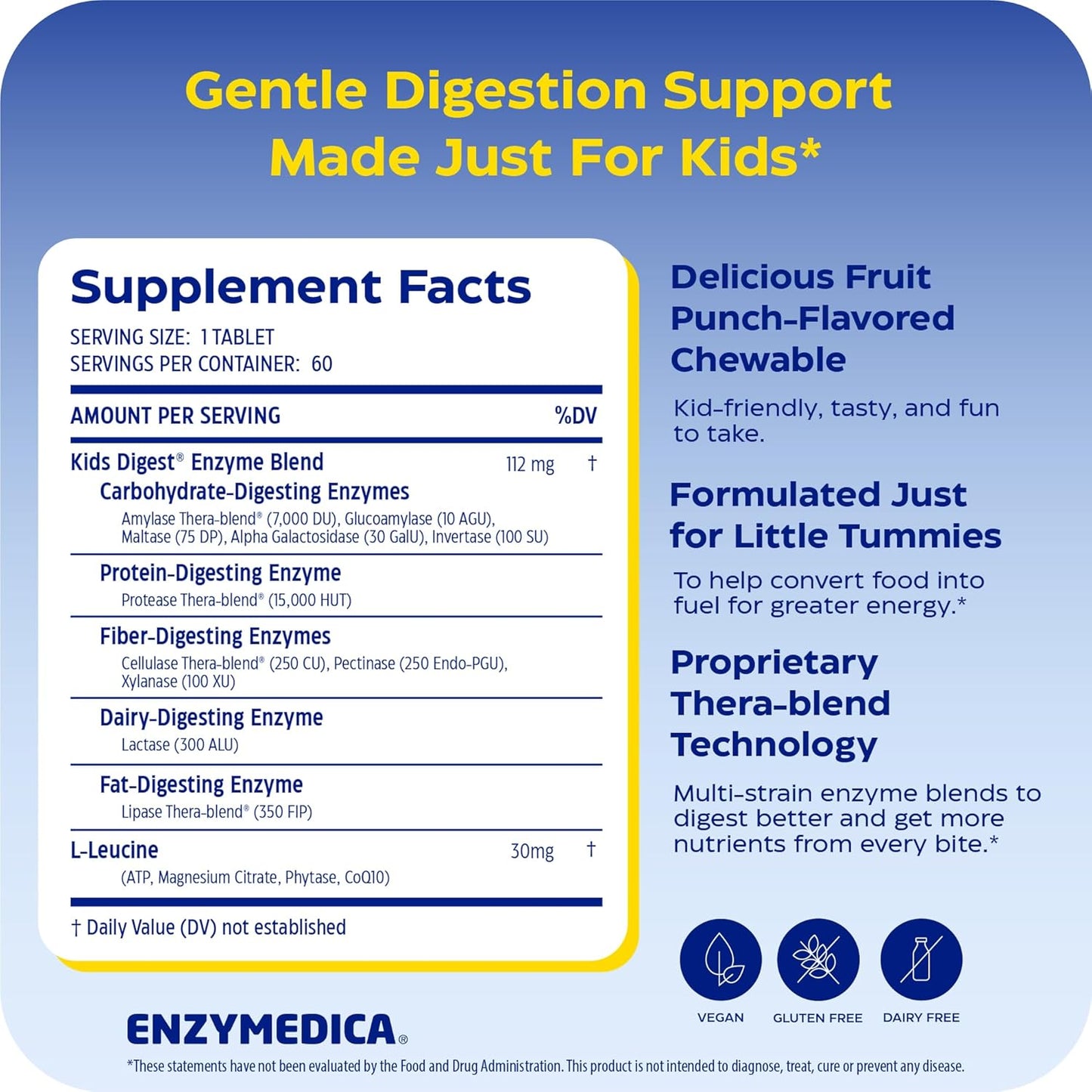 Enzymedica Kids Digest Chewable Digestive Enzyme Supplement - 60 Tablets