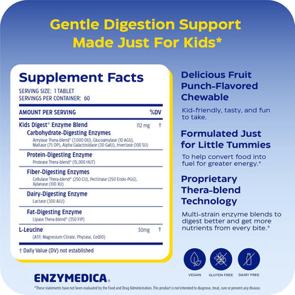 Enzymedica Kids Digest Chewable Digestive Enzyme Supplement - 60 Tablets