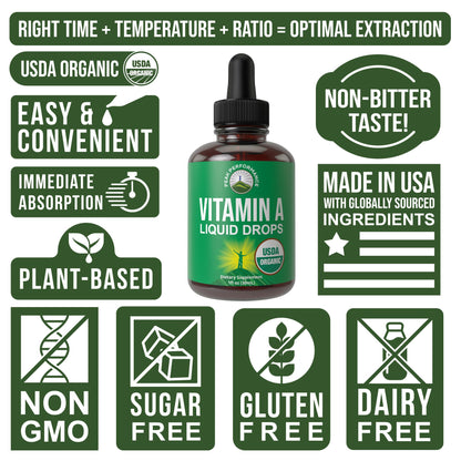 Certified Organic Vitamin A 5000 IU Supplement Capsules - High Potency Vitamins - for Adults, Men, Women, Kids - Made with Carrot Juice - Great for Immune, Skin, Eye Support - Non GMO, Vegan Pills