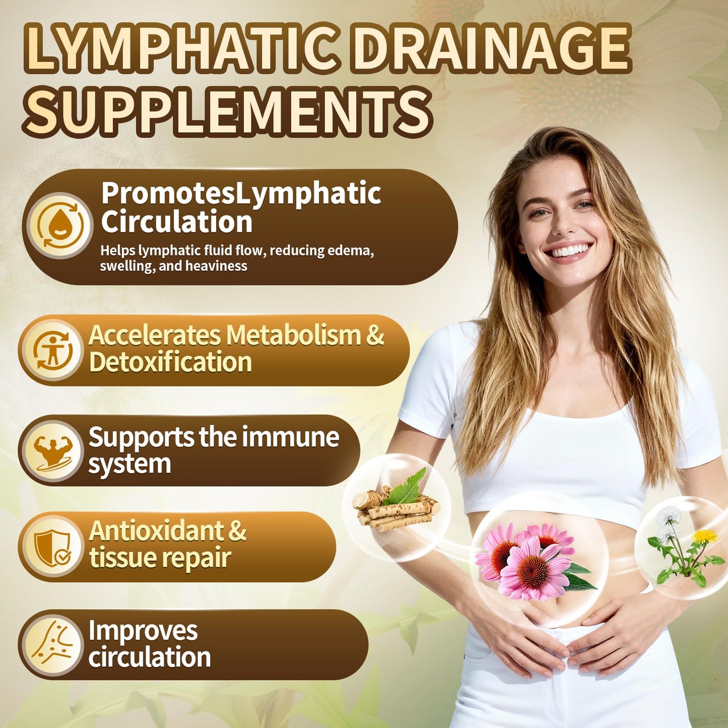 21-in-1 Liposome Lymphatic Drainage Supplements, 90 Day Supply, 4800mg Immune & Lymph System Support, 10:1 Concentrated Technology, Echinacea, Dandelion, Burdock, Bromelain, Calendula, 2 Bottle
