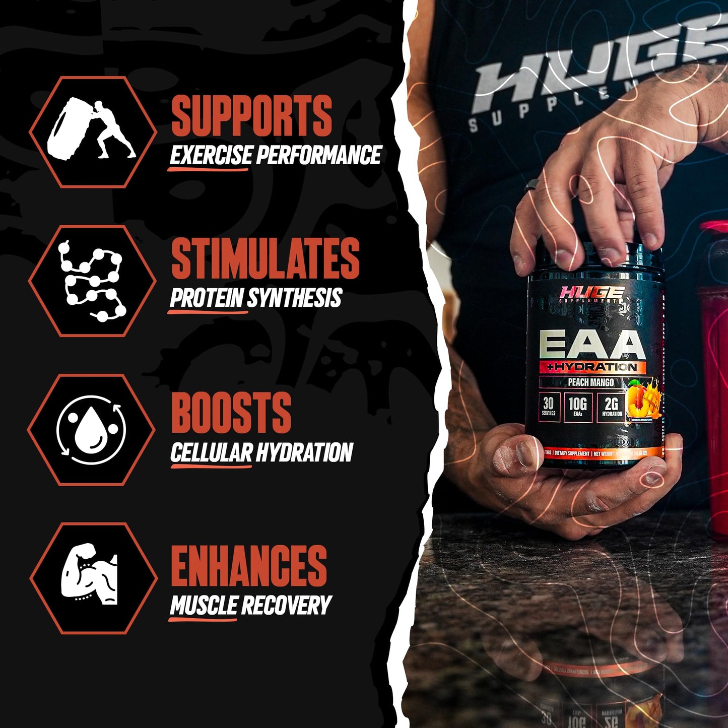 Huge EAA + Hydration, Essential Amino Acids Powder, EAAs & BCAAs, Intra & Post Workout Recovery Powder, Muscle Growth, Recovery & Performance, 10g EAAs & Electrolytes, Kiwi Blueberry, 30 Servings