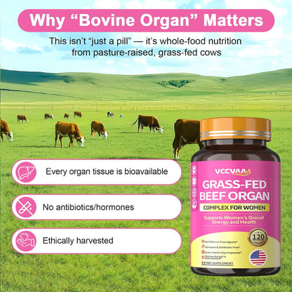 Magnesium Complex 700mg & Beef Organ Supplement for Women, for Muscle, Zzz, Hormone, Energy & Skin Support