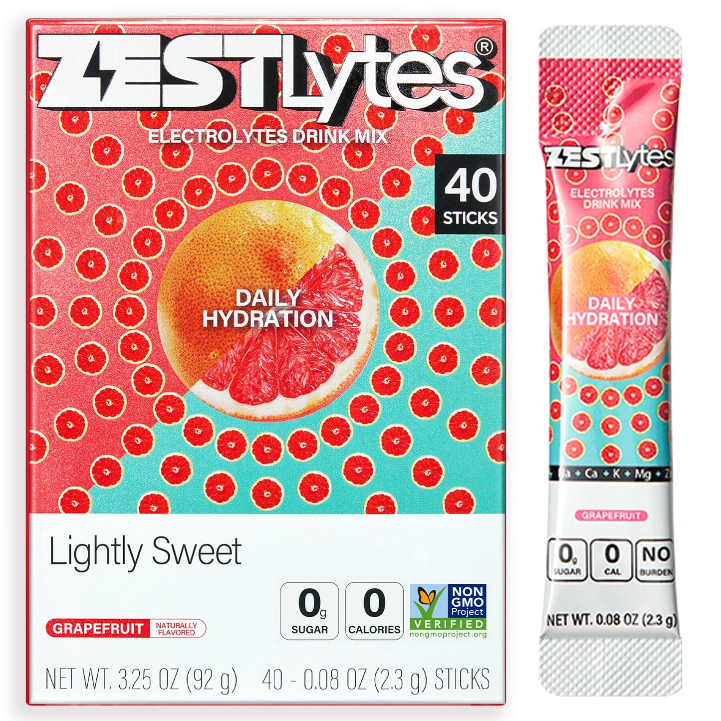40 Sticks Low Sodium Sugar Free & 0 Calorie Electrolyte Hydration Packets | Lightly Sweet Electrolyte Powder Drink Mix, Liquid Daily IV Flavors Lemon Orange Peach Grapefruit