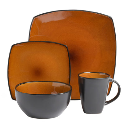 Gibson Soho Lounge Square Reactive Glaze Stoneware Dinnerware Set, Service for 4
