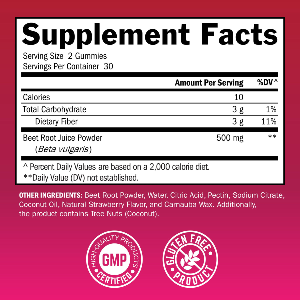 Sugar Free Beet Root Gummies - Strawberry Flavor, 120 Count