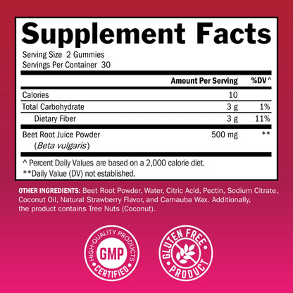 Sugar Free Beet Root Gummies - Strawberry Flavor, 120 Count