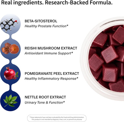 Snap Supplements Prostate Health Supplement for Men, 60 Sugar-Free Chews | Plant Sterols, Nettle Root & Reishi Mushroom - Supports Prostate and Urinary Wellness, Pomegranate-Berry Flavor, Vegan