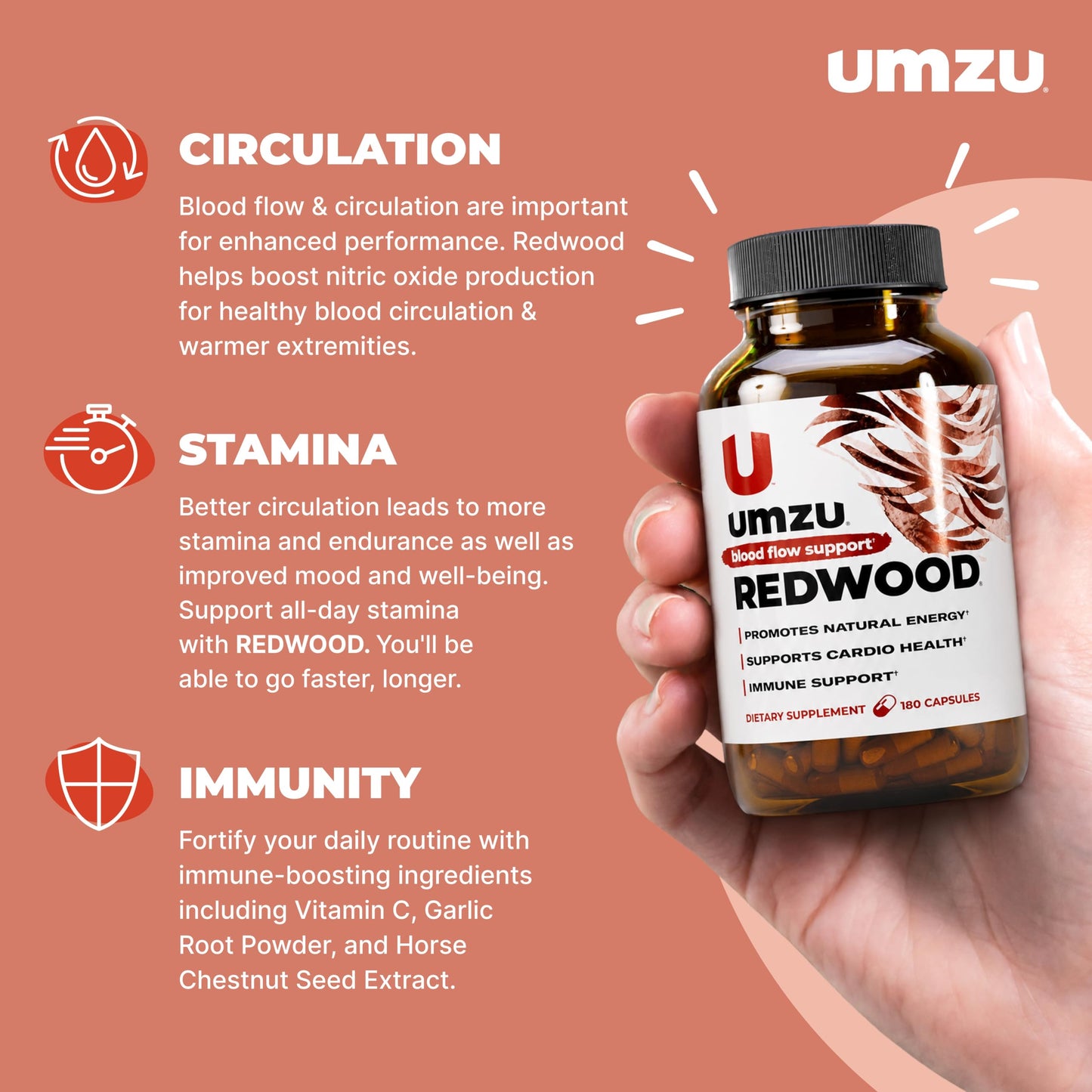 UMZU Redwood Max Nitric Oxide Booster, 1-Month Supply – Advanced Nitric Oxide Supplement with Fitnox Blend, Pine Bark, Resveratrol & Tart Cherry – Promotes Healthy Circulation, Energy and Recovery