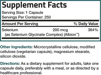 Bronson Selenium 200 mcg Albion Chelated Amino Acid Complex, 250 Capsules | Yeast-Free Essential Trace Mineral, Immune, Prostate & Metabolism Support, Vegetarian, Non-GMO, Gluten-Free & Soy-Free