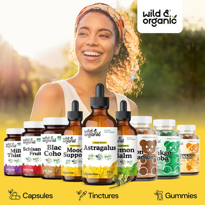 Wild & Organic Astragalus Root Extract Drops - Immune Support - Liquid Astragalus Supplement - Add to Tea & Mix with Powder - Membranaceus Herb - Vegan, Sugar & Alcohol-Free Tincture - 4 fl oz