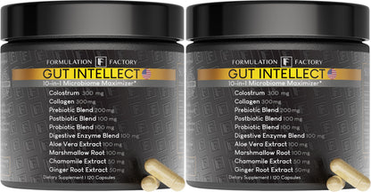 Formulation Factory Probiotics for Women & Men - Gut Intellect 10-in-1 Digestive Enzymes with Prebiotics and Postbiotics - Total Gut Health Supplement - 120 Capsules, 2 Month Supply