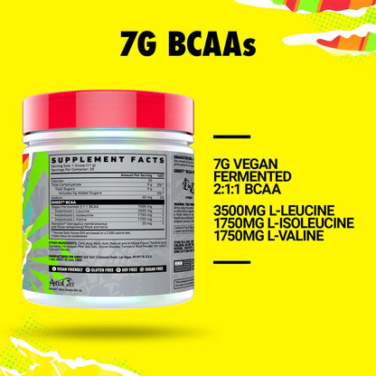 GHOST BCAA Powder Amino Acids Supplement, Sour Strips - 30 Servings - Sugar-Free Intra, Post & Pre Workout Amino Powder & Recovery Drink, 7G BCAA
