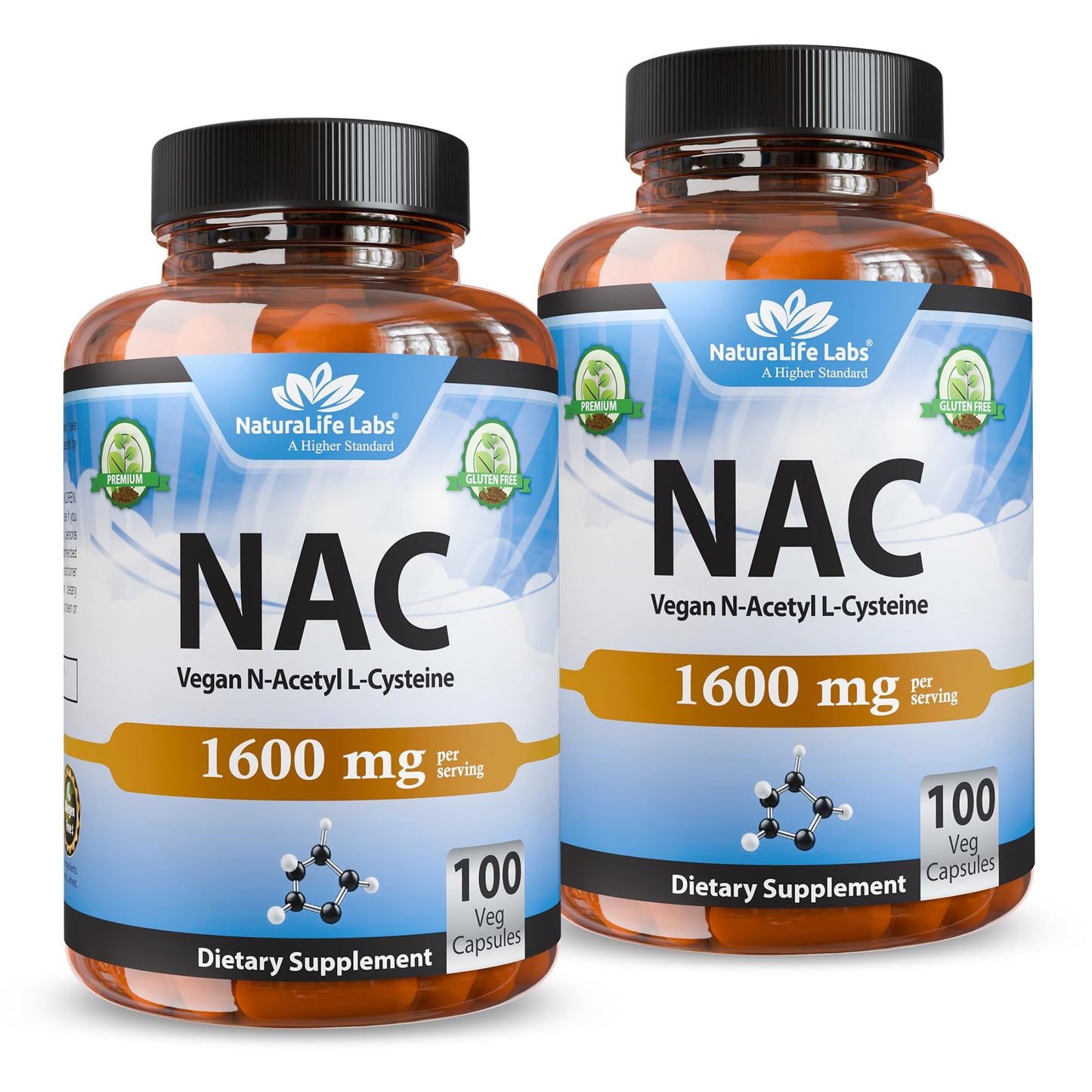 NaturaLife Labs N-Acetyl-L-Cysteine (NAC) 1600 mg – 100 Capsules - Vegan, Non-GMO & Gluten-Free